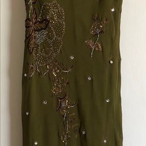 Dresses - Adrianna Papell Olive-Green Beaded V-Neck Dress Dresses - Adrianna Papell Olive-Green Beaded V-Neck Dress